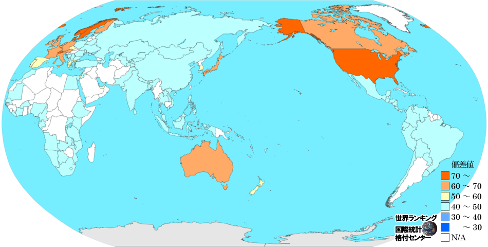 人口1人あたりの国民総所得(実質GNI)[2005年のドル換算]ランキングマップ