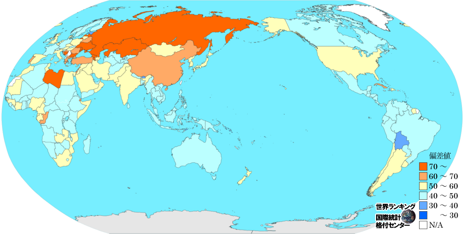 10万人あたりの大気汚染による死者数ランキングマップ