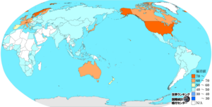 人口1人あたりの国民総所得(実質GNI)[2005年のドル換算]のランキングマップ