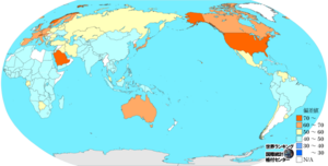 人口1人あたりの国民総所得(名目GNI)[購買力平価(PPP)ベース]のランキングマップ