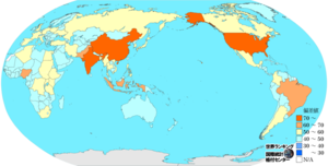 人口(2012年)(UN版)のランキングマップ