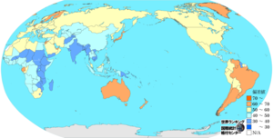 都市人口割合(IBRD版)のランキングマップ