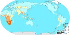 人口10万人あたりの年間結核発生件数のランキングマップ