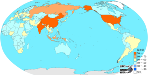 男性の非感染性疾患(NCD)による死亡数のランキングマップ